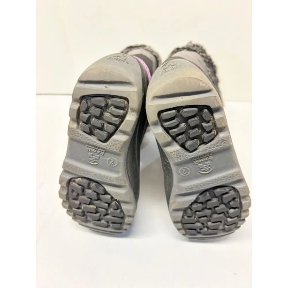 Kamik Winter Boots Kids Size 2 Gray Purple Faux Fur Trim Waterproof Quilted